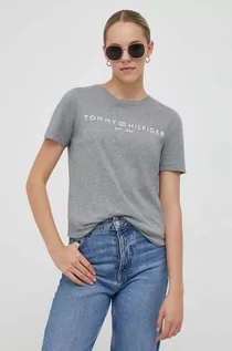 Koszulki sportowe damskie - Tommy Hilfiger t-shirt bawełniany kolor szary - grafika 1