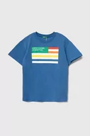 Koszulki dla chłopców - United Colors of Benetton t-shirt bawełniany dziecięcy kolor niebieski z nadrukiem - miniaturka - grafika 1