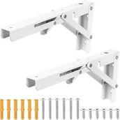 Zawiasy, okucia i inne akcesoria - Zestaw 2 solidnych, składanych, teleskopowych uchwytów ściennych do półek, 25 cm, odpowiednich do garażu, kuchni i sypialni, w kolorze białym - miniaturka - grafika 1