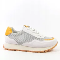 Sneakersy damskie - Białe sneakersy półbuty damskie Cambell 25-00596 skórzane ażurowe r.38 - miniaturka - grafika 1