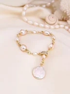 Bransoletki - L'Atelier de Gaia Pozłacana bransoletka z cyrkoniami i perłami - miniaturka - grafika 1