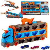 Zabawki zdalnie sterowane - HOT WHEELS TOR WYŚCIGOWY TRANSPORTER 2w1 +3 AUTA CITY WYŚCIGOWY Ciężarówka - miniaturka - grafika 1