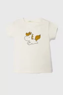 Kaftaniki dla niemowląt - United Colors of Benetton t-shirt bawełniany niemowlęcy kolor beżowy z nadrukiem - miniaturka - grafika 1