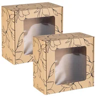 Zestawy upominkowe - Prostokątne pudełko fasonowe z okienkiem, pudełko prezentowe z z czarnym nadrukiem kwiaty 20x20x10 cm x2 - miniaturka - grafika 1