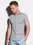 Koszule męskie - Koszula męska dzianinowa z krótkim rękawem - szara V5 K541 - Ombre Clothing - miniaturka - grafika 1