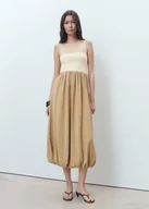 Spódnice - MANGO - Bufiasta sukienka z łączonych materiałów średni brązowy - M - Kobieta - miniaturka - grafika 1