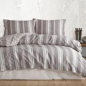 Pościel - Darymex Pościel bawełniana 140x200 Rune szara fioletowa w pasy Natural - miniaturka - grafika 1