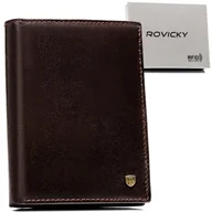 Portfele - Elegancki duży skórzany portfel męski pionowy bez zapięcia ROVICKY brązowy na karty gotówkę pudełko prezentowe ochrona RFID - miniaturka - grafika 1