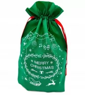 Ozdoby bożonarodzeniowe - Worek Na Prezenty Zielony 25×35 Cm Merry Christmas - miniaturka - grafika 1