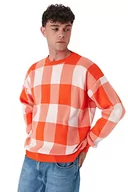 Bluzy męskie - Trendyol Męska bluza oversize z okrągłym dekoltem w kratę, pomarańczowa, S, pomarańczowy, S - miniaturka - grafika 1