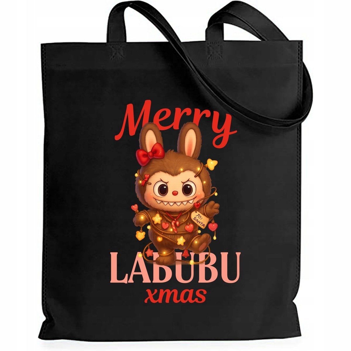 Torba Bawełna EKO Czarna Shopper MERRY Prezent Święta Mikołajki Wz