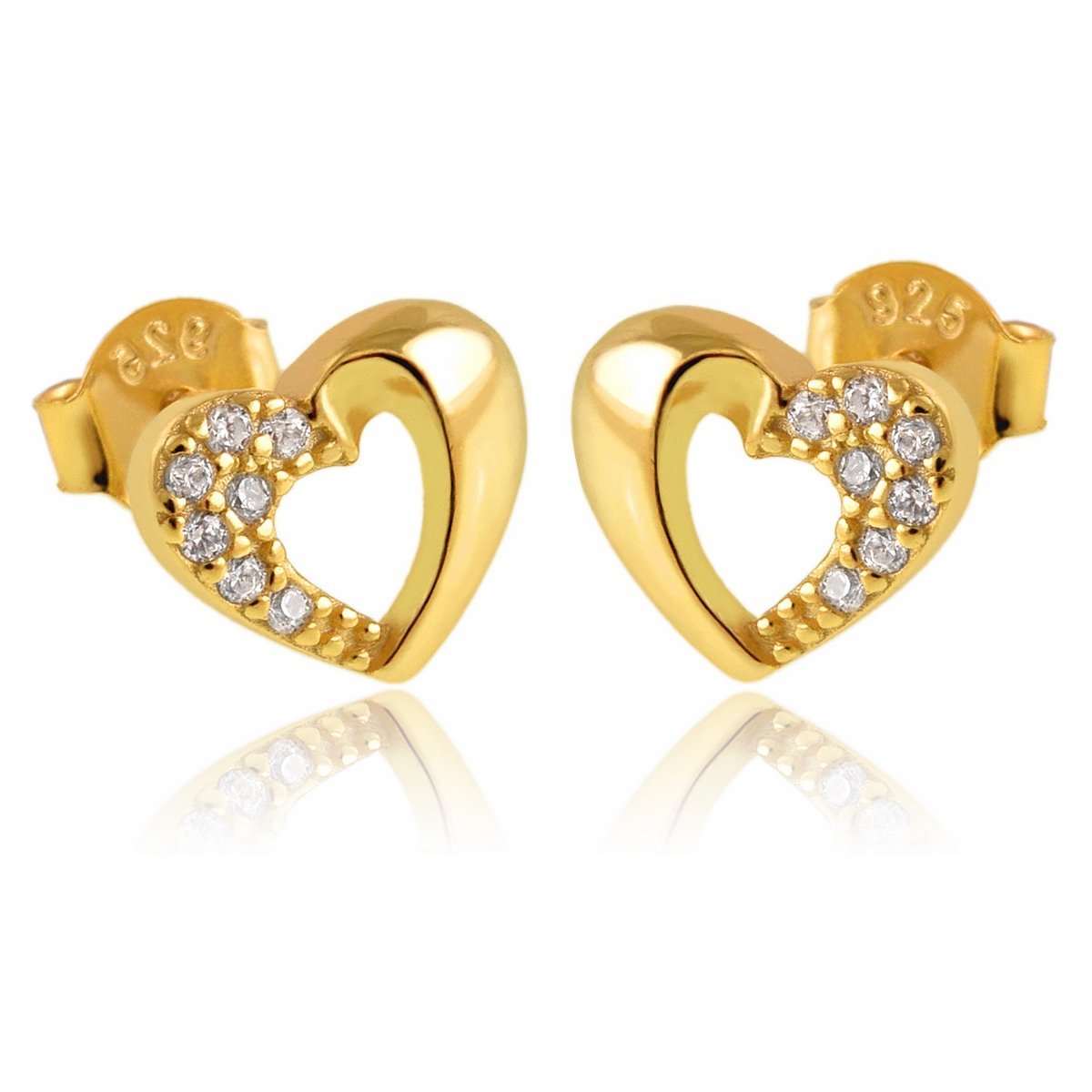 Kolczyki złote serca srebro 925 Złoty blask z cyrkoniowym zdobieniem 1,4g