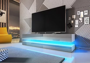 RTV Fly + LED biały mat/szary połysk - Szafki RTV - miniaturka - grafika 1
