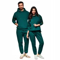 Dresy męskie - Zestaw dresowy unisex bluza kaptur spodnie ciemnozielony Z111 V17 XL/XXL - miniaturka - grafika 1
