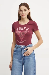 Guess t-shirt damski kolor bordowy W4BI19 J1314 - Koszulki sportowe damskie - miniaturka - grafika 1