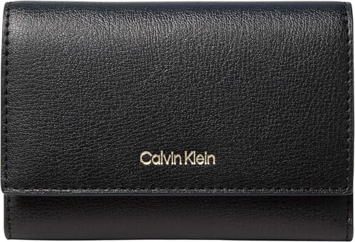 Calvin Klein Damskie logo foliowe potrójnie składane z kieszenią na zamek LV04F1117G, czarne (czarny/tosty kokosowy), jeden rozmiar, Czarny (czarny/tosty kokosowy), Rozmiar Uniwersalny