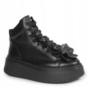Sneakersy damskie - Czarne sneakersy wysokie damskie CARINII B9729 skóra modne platforma r.36 - miniaturka - grafika 1
