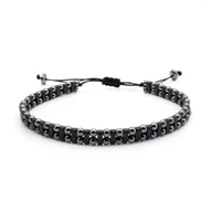 Bransolety męskie - Bransoletka srebrna / grafitowa - koraliki z możliwością regulacji - kamienie naturalne hematyt EM - EM Men's Accessories - miniaturka - grafika 1