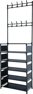 Metalowy stojak na buty z 5 poziomami, regulowane drzewko do przedpokoju z 16 metalowymi haczykami do wejścia, łazienki, salonu, łatwy montaż, czarny - Szafki na buty - miniaturka - grafika 1