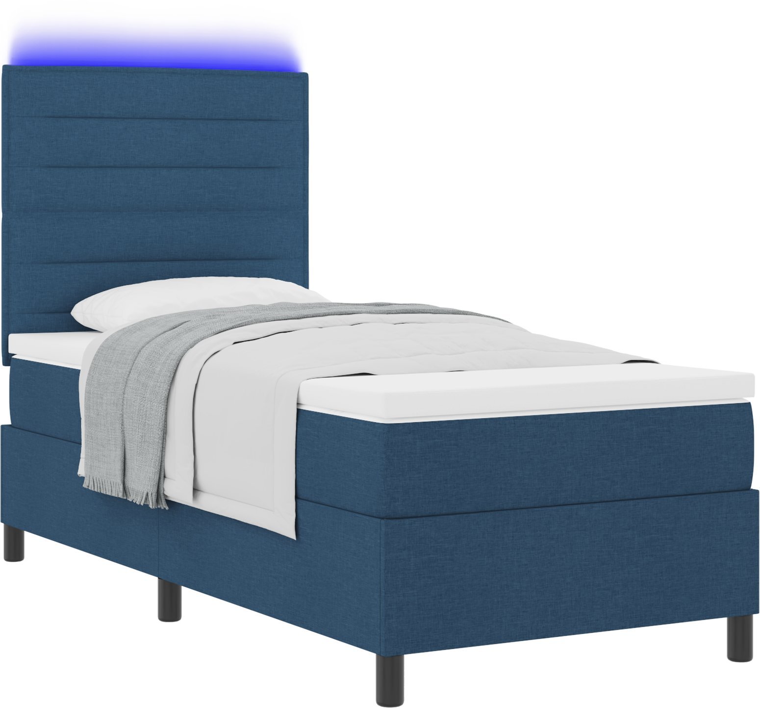 vidaXL Łóżko sprężynowe z materacem i podświetleniem LED w kolorze niebieskim, 100x200 cm, tkanina