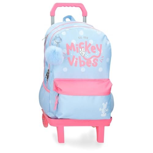 Joumma Disney Mickey Vibes plecak z podwójną komorą z przenośnym wózkiem 15,6 cala niebieski 31x44x15 cm poliester 24,68 l, Niebieski, Talla única, Plecak z podwójną komorą z wózkiem