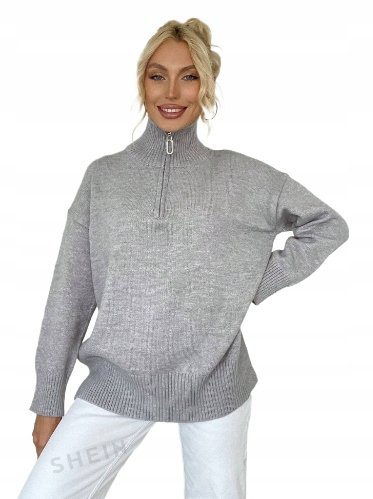 SZARY DAMSKI SWETER Z DŁUGIM RĘKAWEM BASIC 1ŁKI