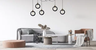 Nowoczesna lampa sufitowa RING wisząca 5-punktowa industrialny design, loft, czarna z akcentami starego złota - Lampy sufitowe - miniaturka - grafika 1