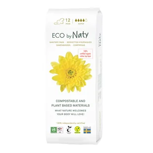 Eco by Naty, ekologiczne podpaski ze skrzydełkami, kompostowalne, Super, 12 sztuk - Podpaski - miniaturka - grafika 1