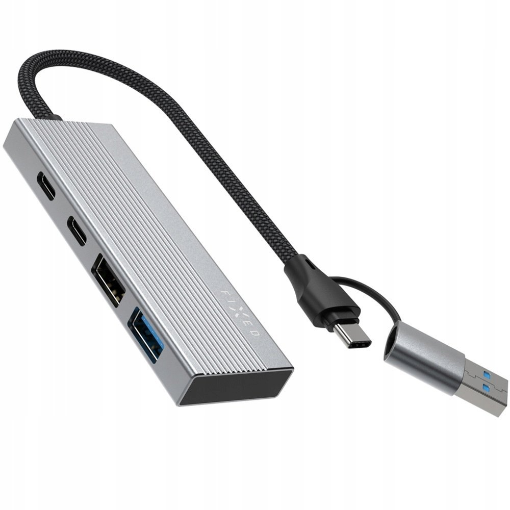 HUB USB Fixed 4-portowy aluminiowy USB-C HUB Port z USB-A adapterem, space gray FIXHU-PT-GR