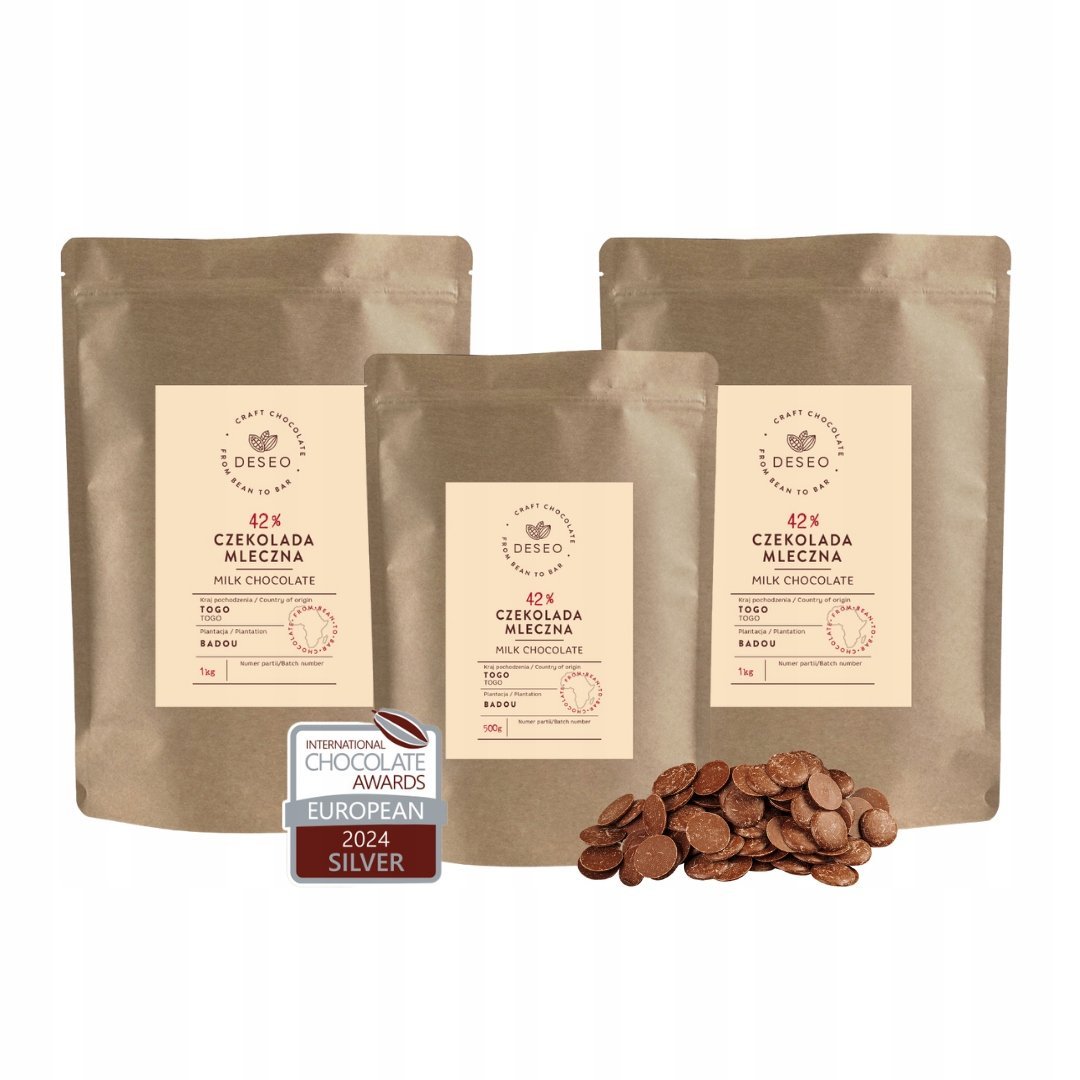CZEKOLADA MLECZNA DESEO TOGO 42% DROPSY CZEKOLADOWE 2500G (2x1kg + 500g)