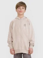 Bluzy dla chłopców - 4F Bluza dresowa rozpinana z kapturem chłopięca - beżowa 122 (6-7 lat) - miniaturka - grafika 1