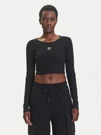 Bluzki damskie - adidas Bluzka Essentials Ribbed IW5725 Czarny Slim Fit - miniaturka - grafika 1