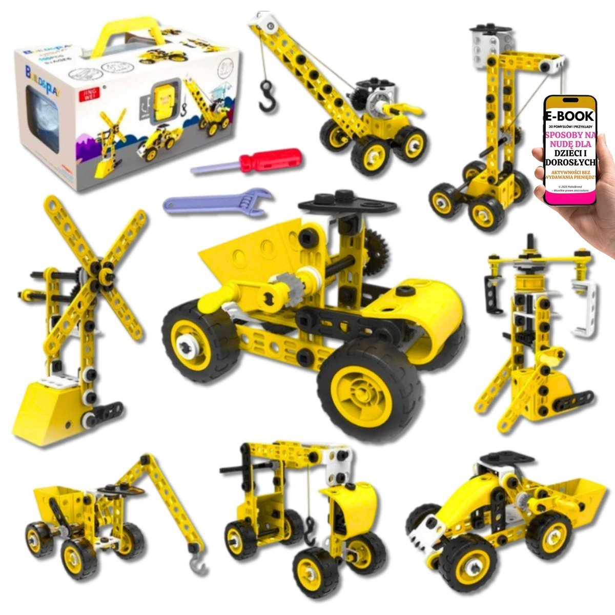 KLOCKI KONSTRUKCYJNE DLA DZIECI 100 EL. – DUŻY ZESTAW DO SKRĘCANIA + ŚRUBOKRĘT, KLUCZ PREZENT NA DZIEŃ DZIECKA ŚWIĘTA + EBOOK-3