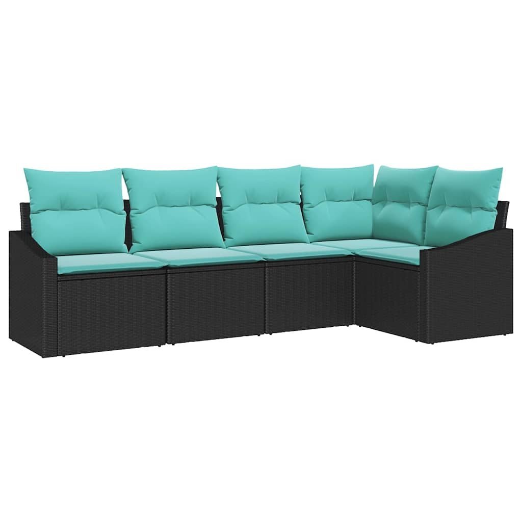 vidaXL Zestaw Sof z poduszką 5 pcs Czarny polirattan
