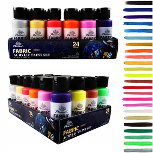 Duży Zestaw Farb do Tkanin Jasnych Ciemnych Farba do Ubrań 24xFarby po 59ml - Zabawki kreatywne - miniaturka - grafika 1