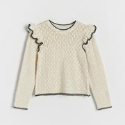 Swetry dla dziewczynek - Reserved - Ażurowy sweter - Kremowy - miniaturka - grafika 1