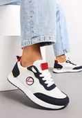 Sneakersy damskie - Biało-Granatowe Sneakersy z Haftowaną Naszywką i Metaliczną Wstawką Elnara - miniaturka - grafika 1