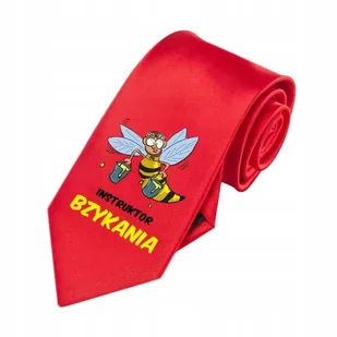 KRAWAT CZERWONY MĘSKI NA PREZENT URODZINY INSTRUKTOR BZYKANIA ZABAWNE WZORY - Krawaty i muchy męskie - miniaturka - grafika 1