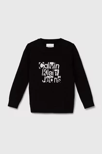 Swetry dla chłopców - Calvin Klein Jeans sweter bawełniany dziecięcy kolor czarny lekki - grafika 1