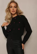 Swetry damskie - Czarny Klasyczny Sweter ze Ściągaczami i Ozdobnymi Haftami Reani - miniaturka - grafika 1