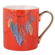 Kubki - Kubek prosty ze złotym uchem Exotic 300 ml pióra pomarańczowy - miniaturka - grafika 1