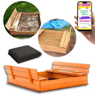MOCNA DUŻA PIASKOWNICA DREWNIANA IMPREGNOWANA DLA DZIECI Zamykana 120 cm PREMIUM PREZENT DLA DZIECKA + EBOOK - Place zabaw - miniaturka - grafika 1