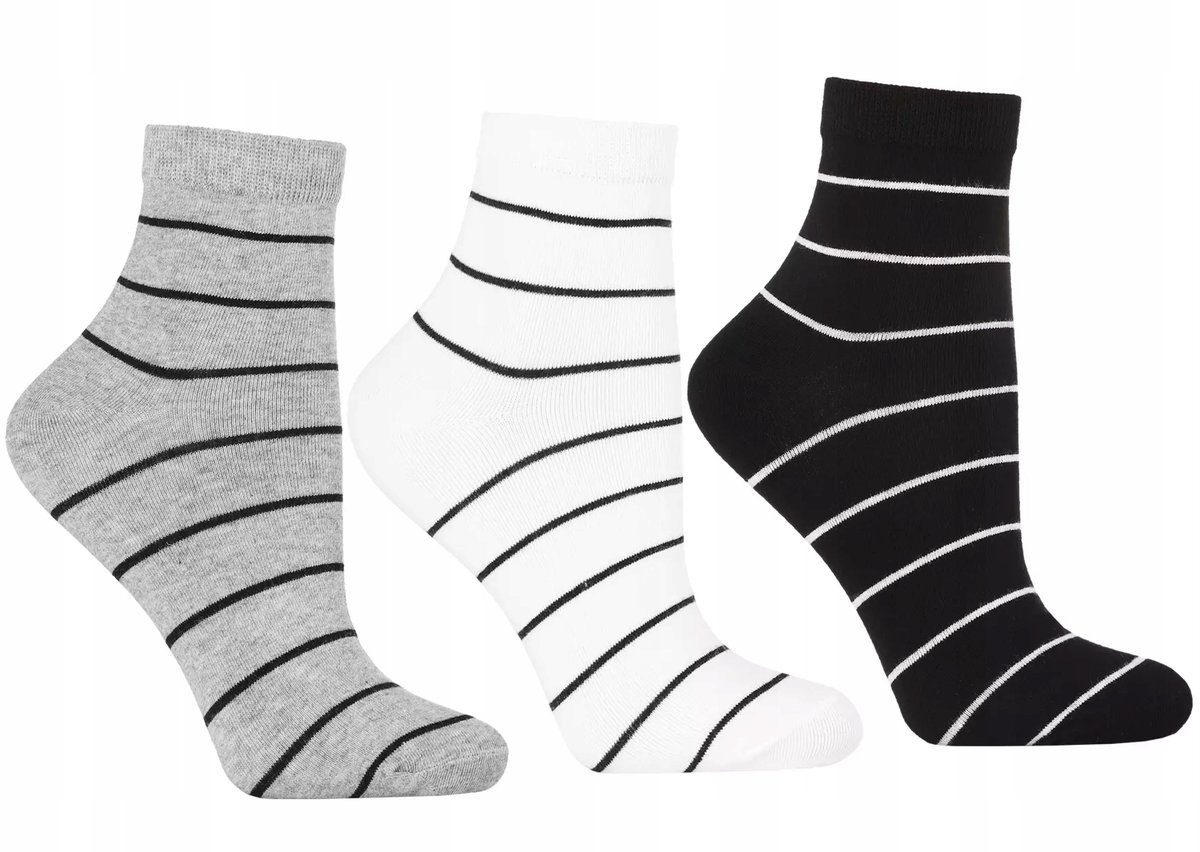 3X Skarpetki Damskie Niskie Stopki W Kolorowe Paski Wygodne Moraj 38-41