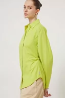 Koszule damskie - HUGO koszula bawełniana damska kolor zielony slim z kołnierzykiem klasycznym - Hugo - miniaturka - grafika 1