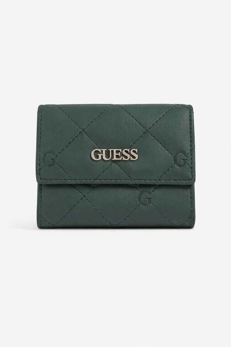 GUESS PORTFEL DAMSKI PIKOWANY Z LOGO W CIEMNOZIELONYM KOLORZE 12x10x3 1GŁA