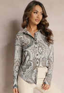 Koszule damskie - Beżowa Koszula na Guziki z Długim Rękawem i Orientalnym Motywem Navinessa - miniaturka - grafika 1