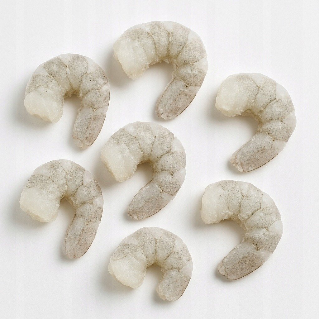 Family Fish Krewetki białe blanszowane obrane z ogonkiem 31-40 szt./lb,mrożone, glazurowane (Litopenaeus vannamei), masa netto bez glazury 225g