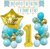 Baby shower i roczek - BALONY zestaw na ROCZEK 1 urodziny baner + IMIĘ - miniaturka - grafika 1