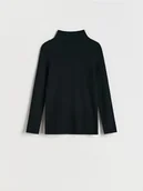 Swetry dla dziewczynek - Reserved - Prążkowany sweter z wiskozą - czarny - miniaturka - grafika 1