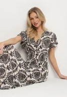 Sukienki - Czarna Sukienka w Etno Wzór z Falbankami i Gumką w Pasie Ellivira - miniaturka - grafika 1